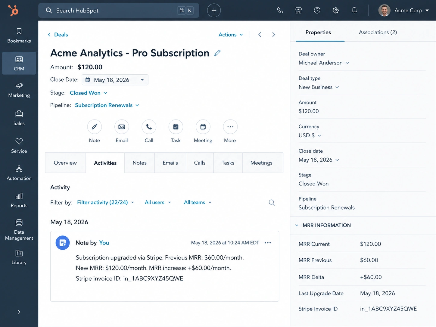 HubSpot Deal: Custom MRR Properties + Audit Note